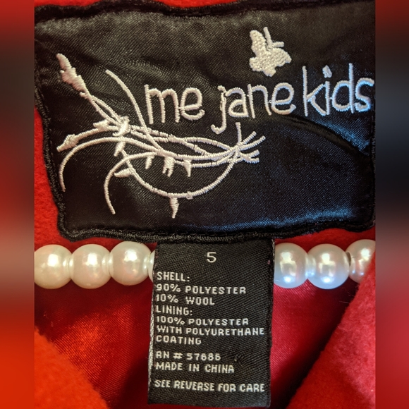 Me Jane Kids Girls Size 5 Beautiful Red Wool Pea Coat - Picture 5 of 5